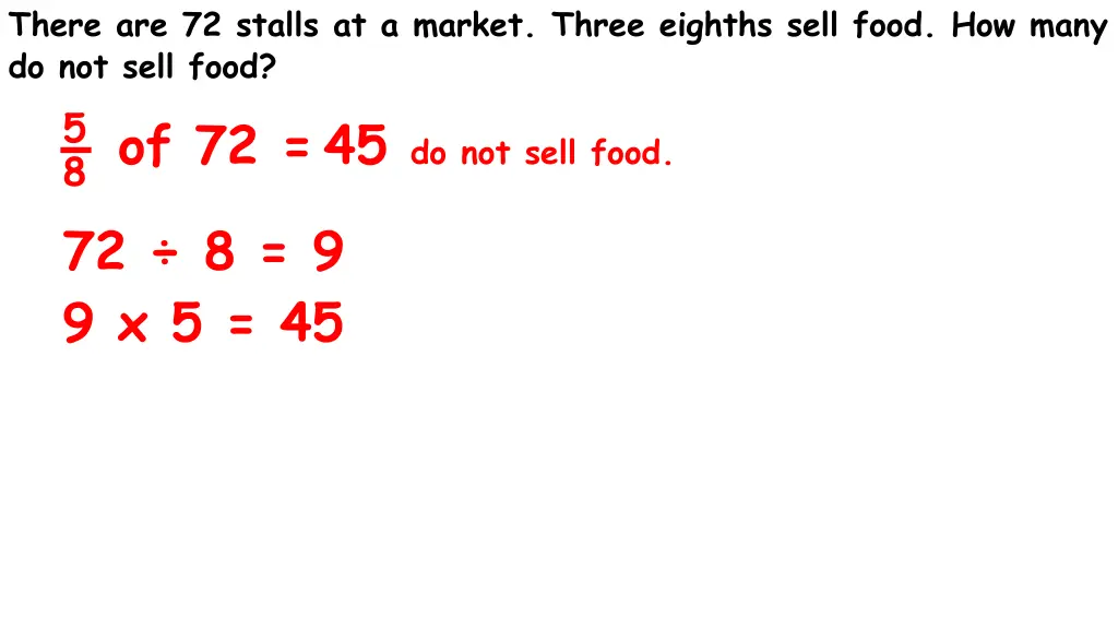 there are 72 stalls at a market three eighths