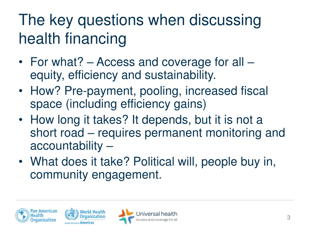 the key questions when discussing health financing
