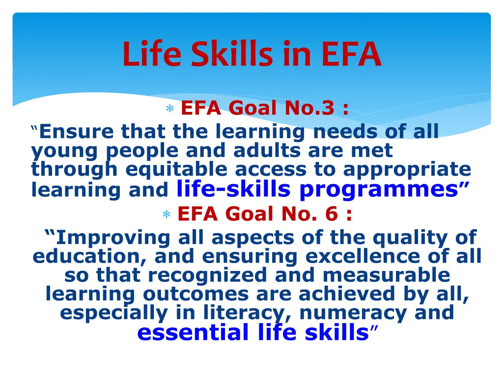 life skills in efa