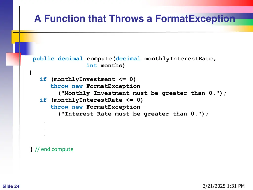 a function that throws a formatexception