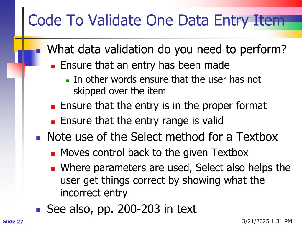 code to validate one data entry item