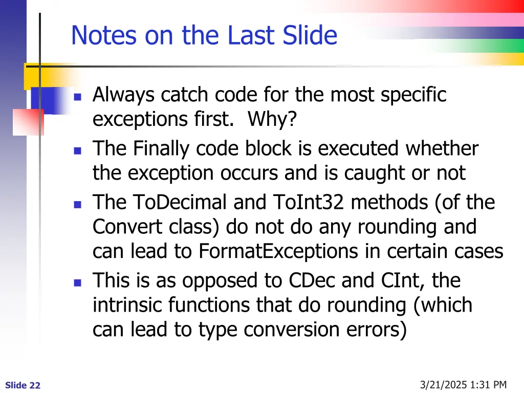 notes on the last slide