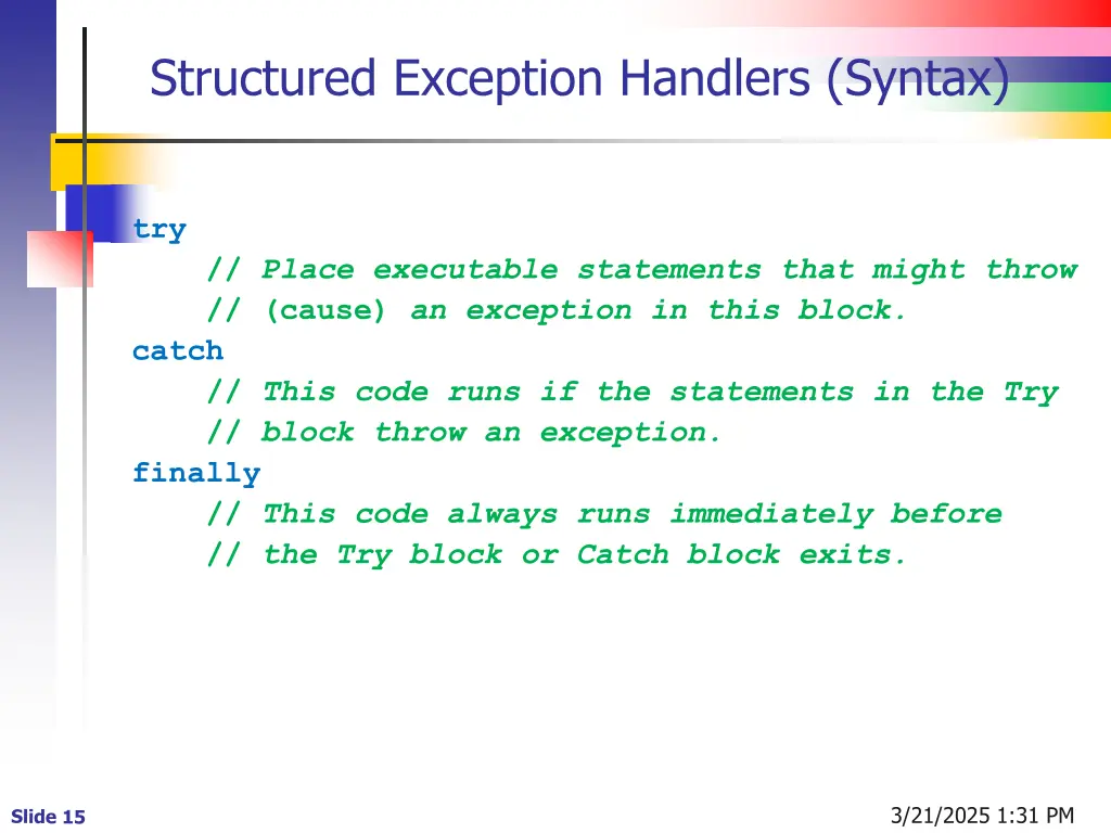 structured exception handlers syntax