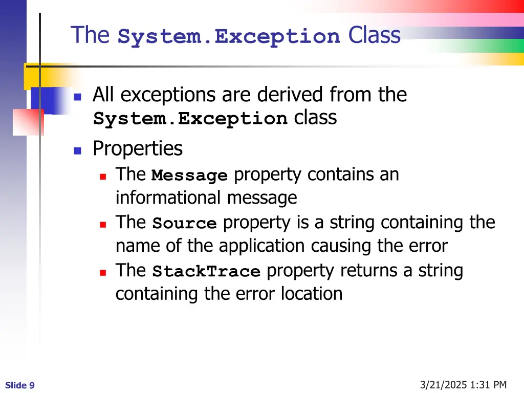 the system exception class