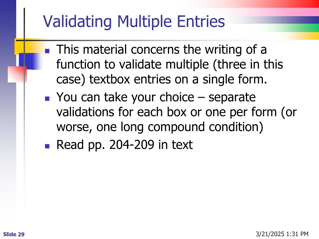 validating multiple entries