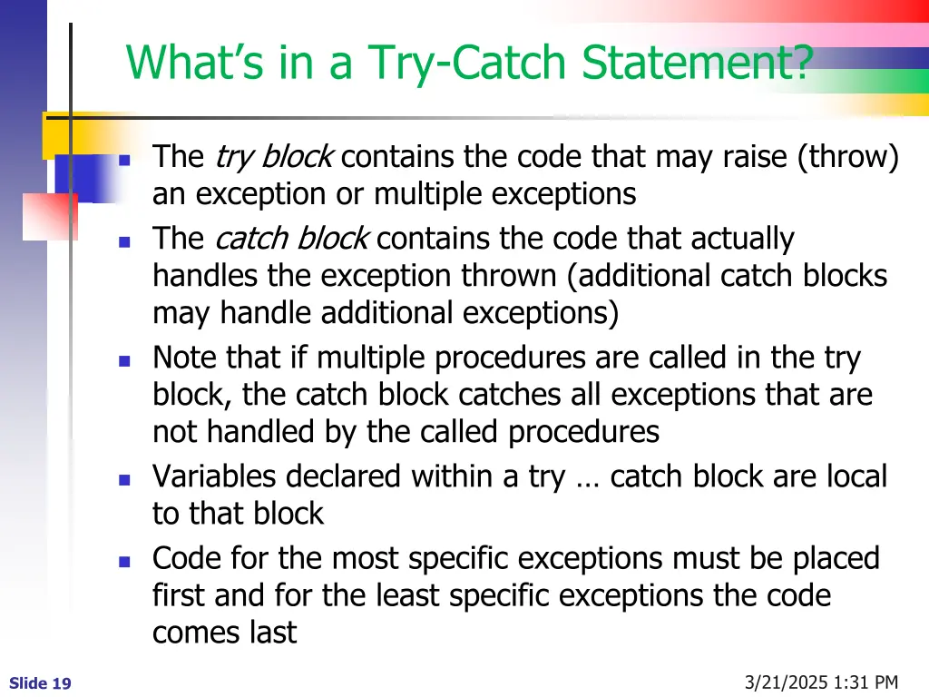 what s in a try catch statement