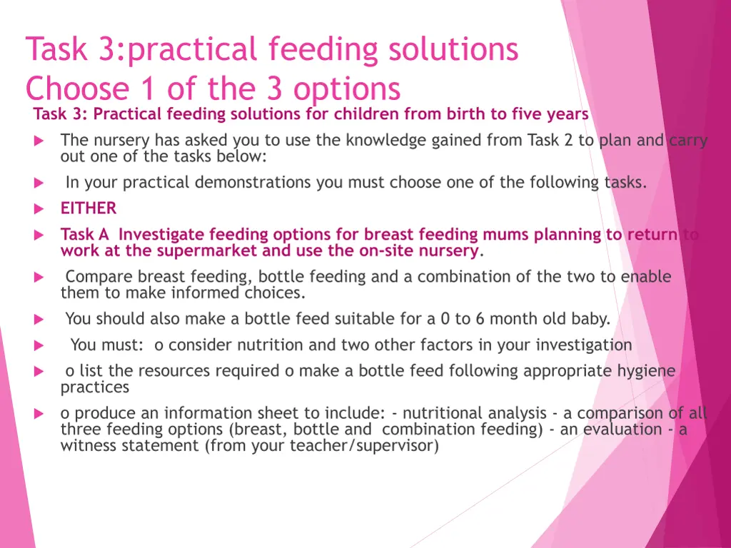 task 3 practical feeding solutions choose