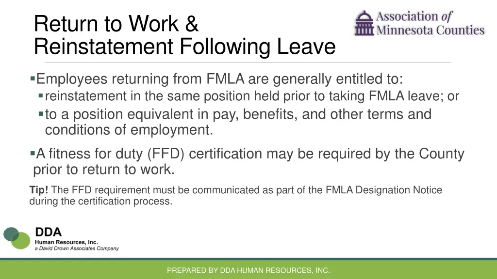 return to work reinstatement following leave