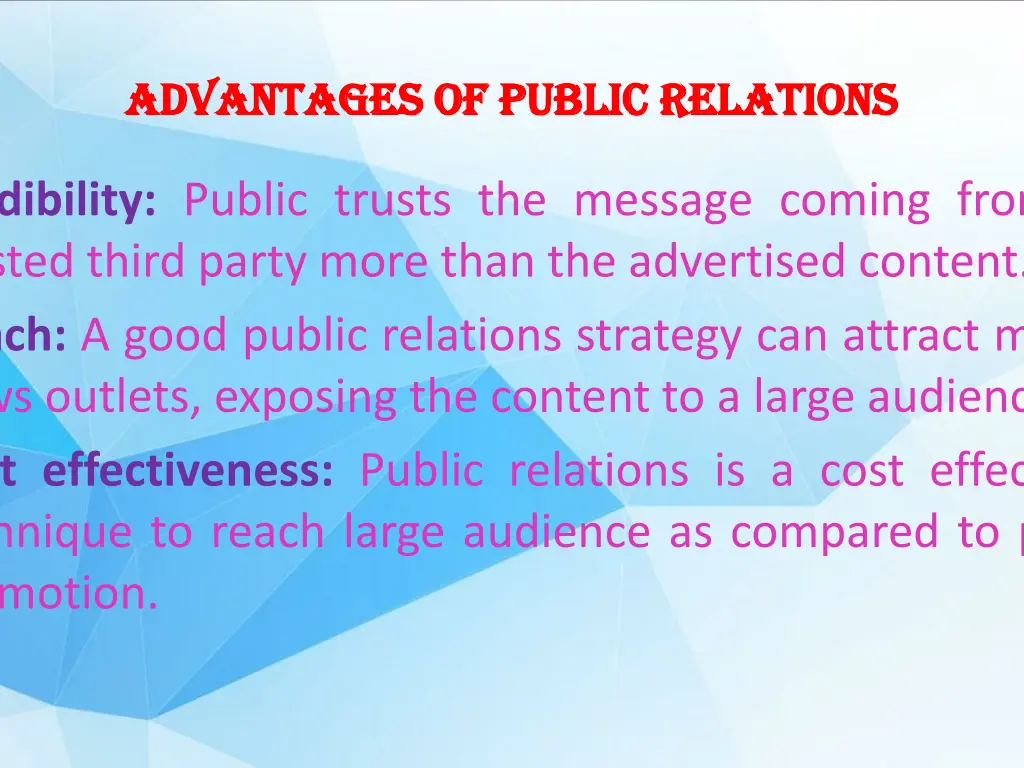 advantages of public relations advantages