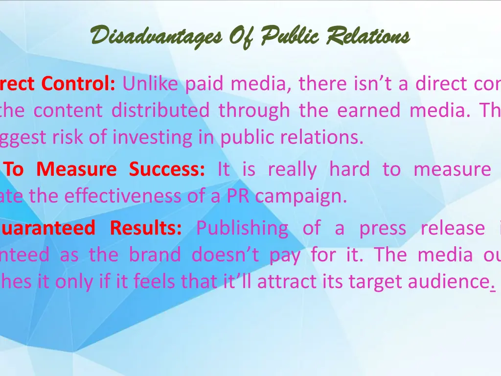 disadvantages of public relations disadvantages