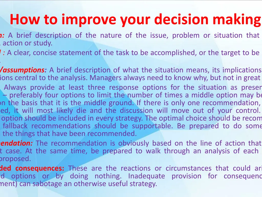 how to improve your decision making situation