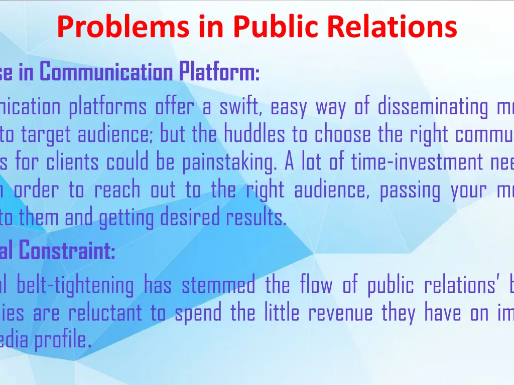 problems in public relations increase