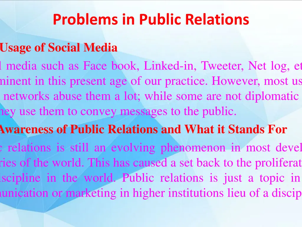 problems in public relations