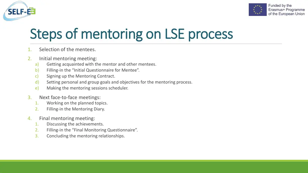 steps of mentoring on lse process steps