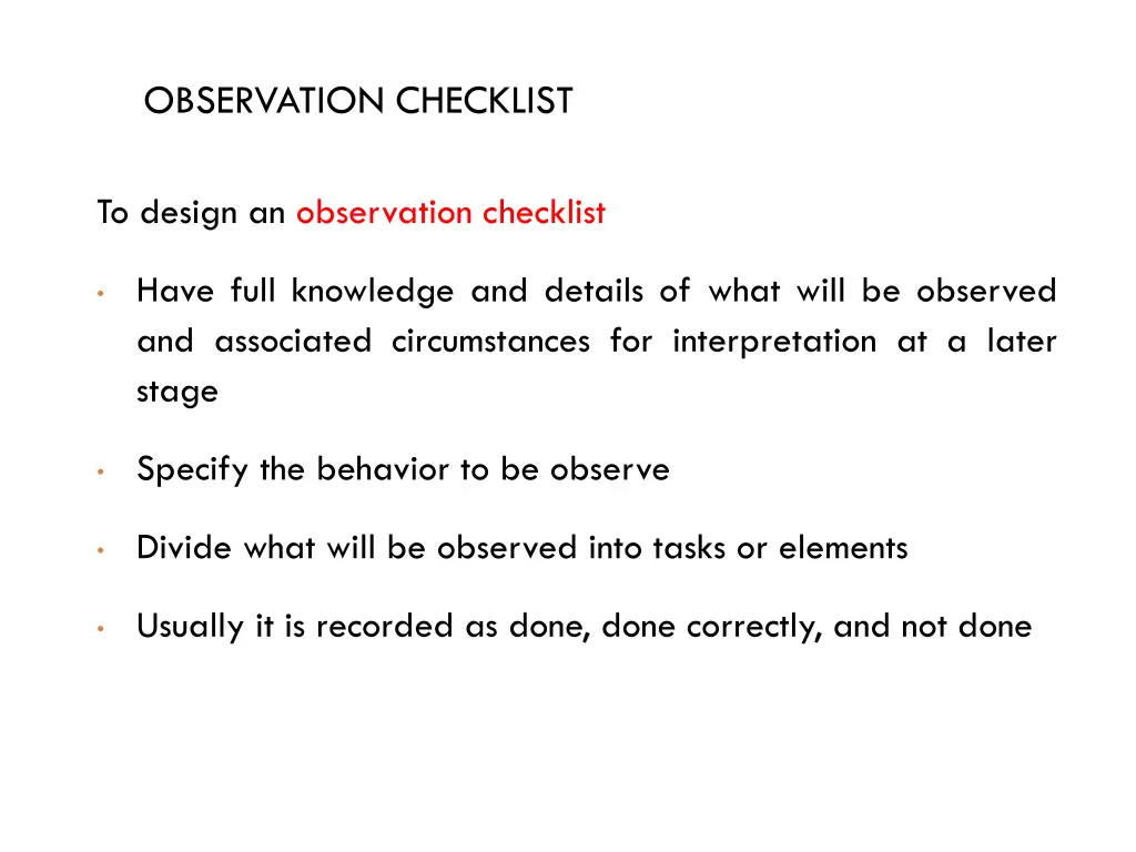 observation checklist