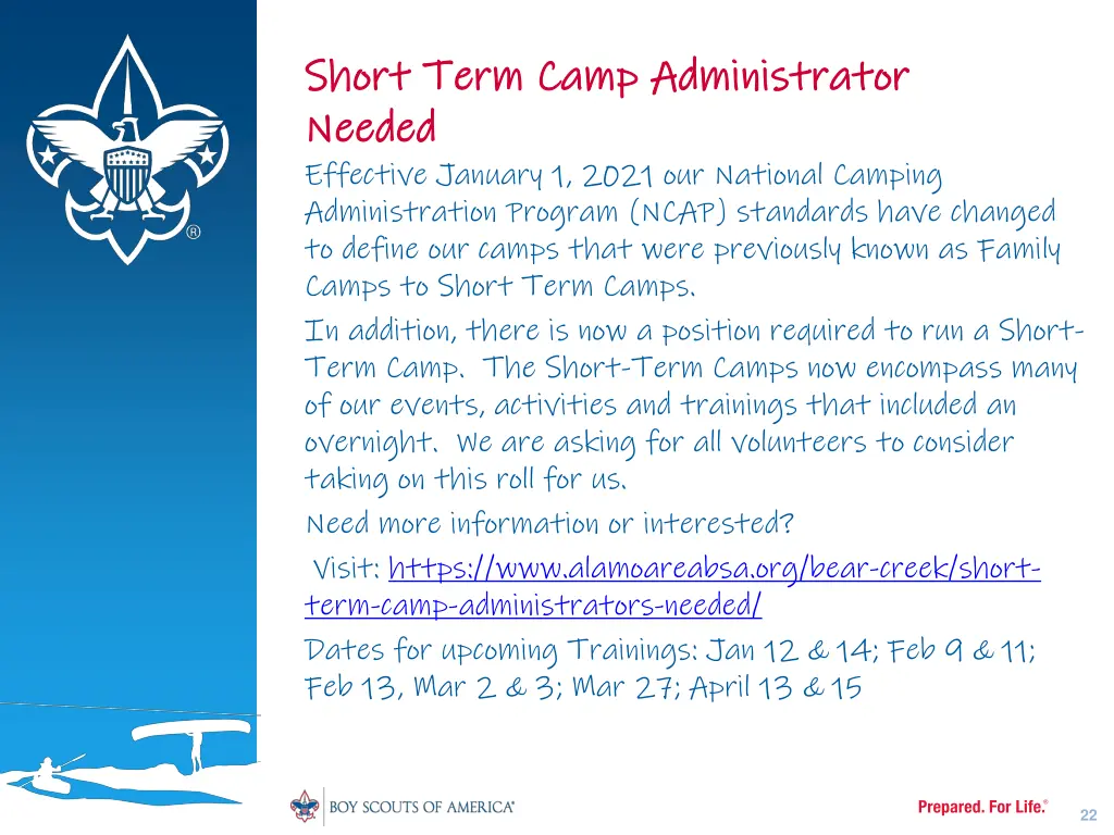 short term camp administrator short term camp