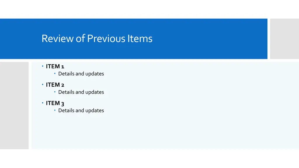 review of previous items 1