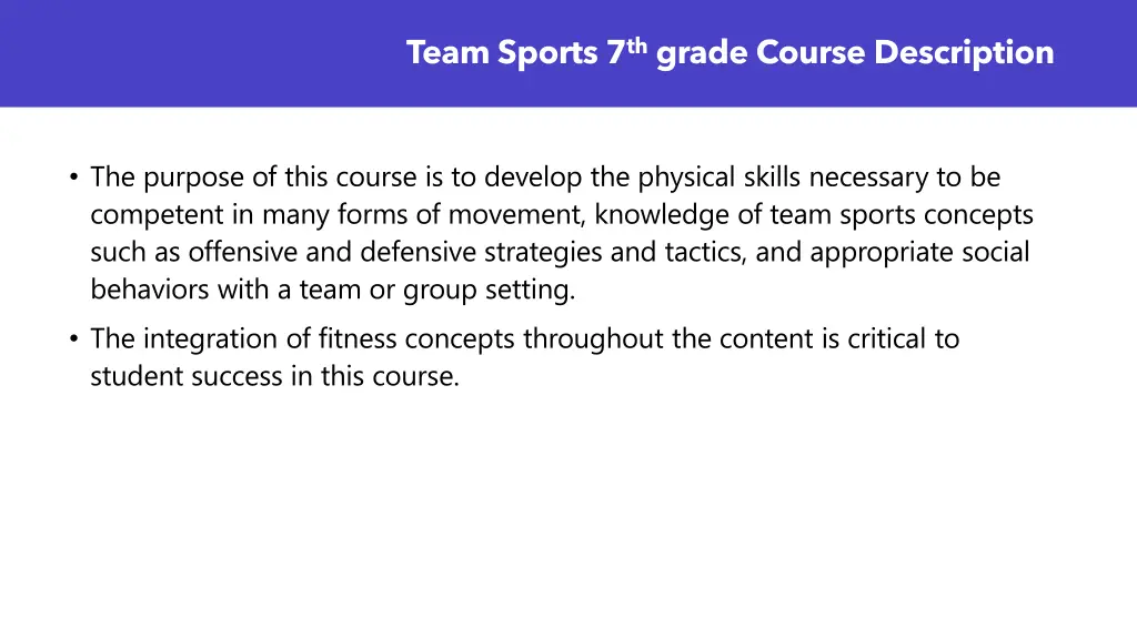 team sports 7 th grade course description