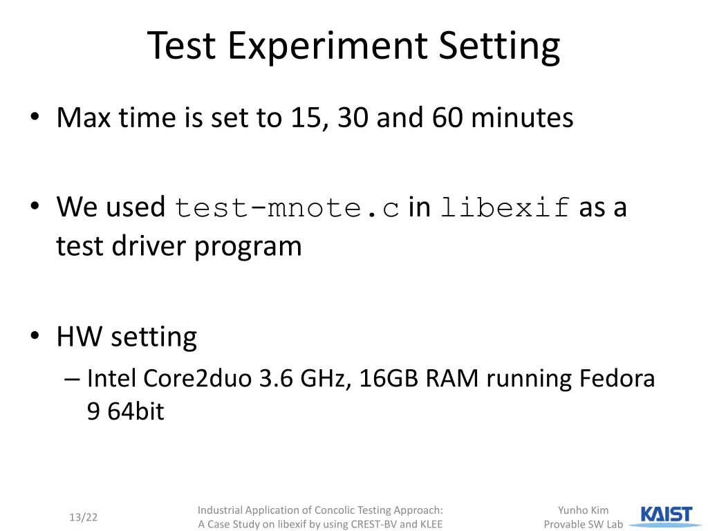 test experiment setting