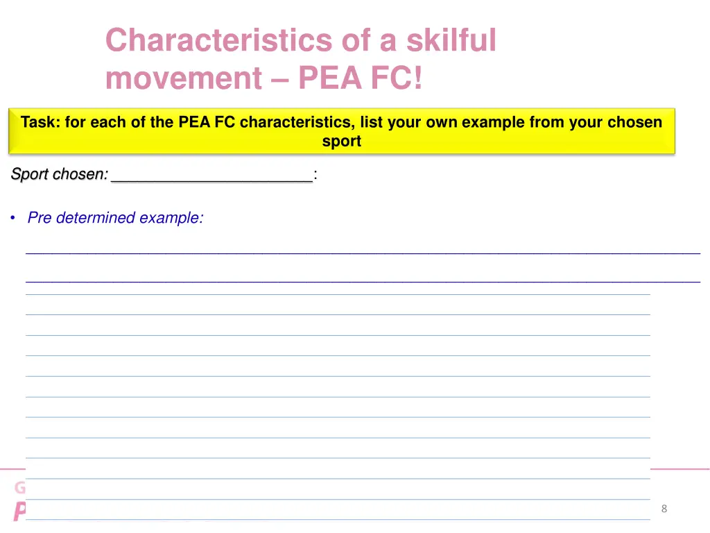 characteristics of a skilful movement pea fc