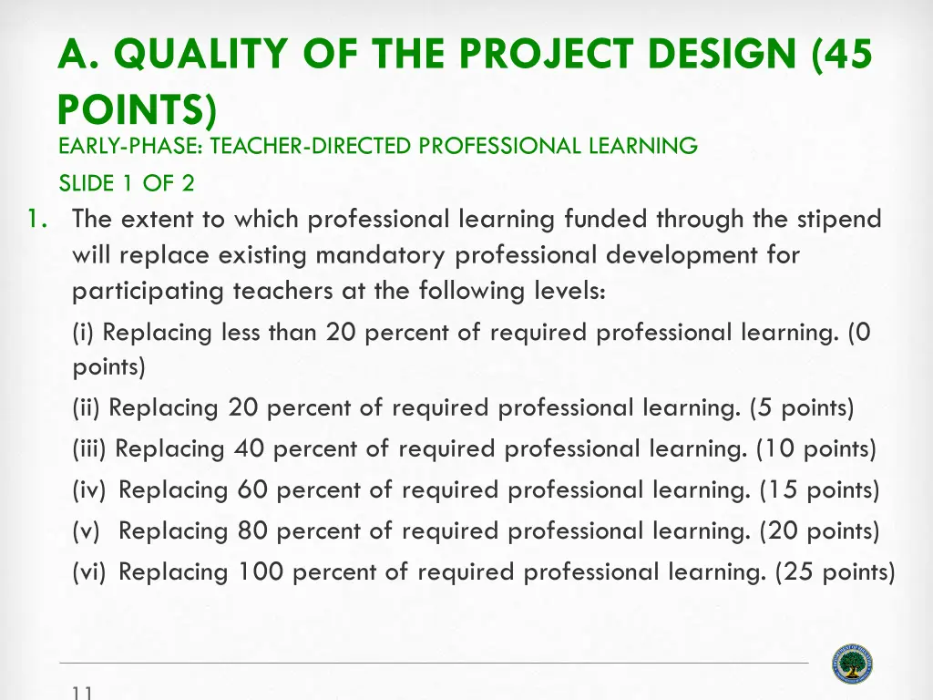 a quality of the project design 45 points early
