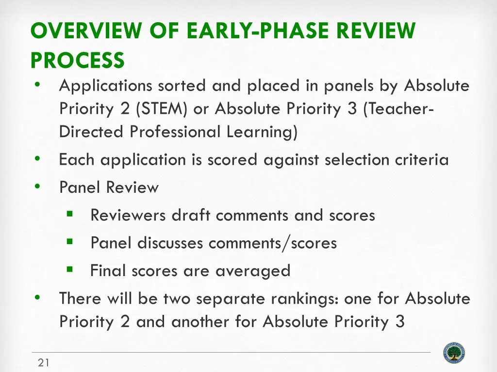 overview of early phase review process