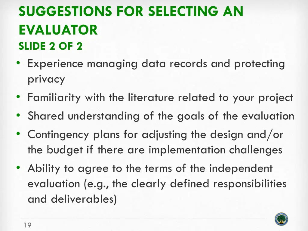 suggestions for selecting an evaluator slide 1