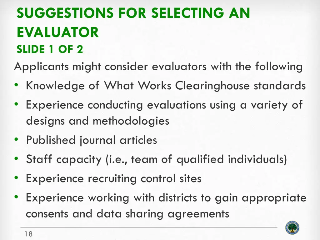 suggestions for selecting an evaluator slide