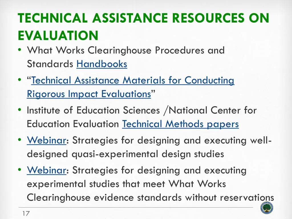 technical assistance resources on evaluation what