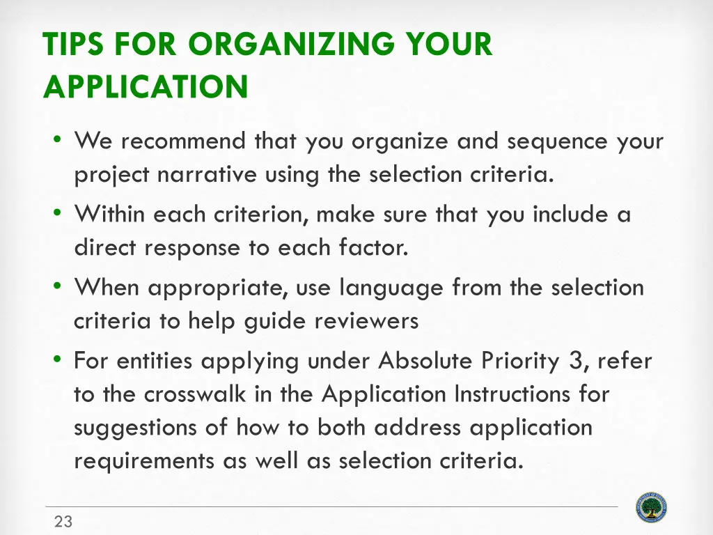 tips for organizing your application