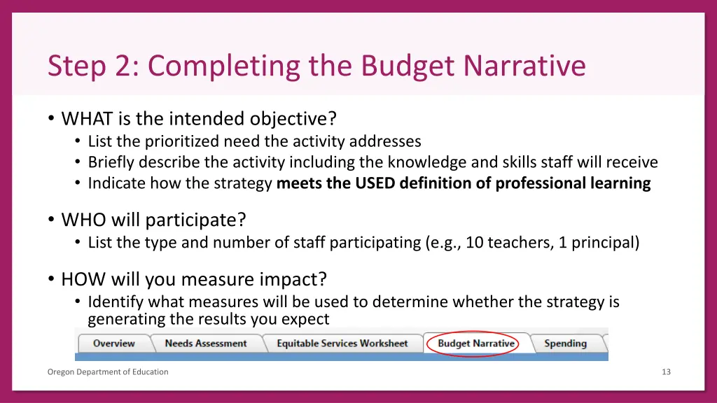 step 2 completing the budget narrative