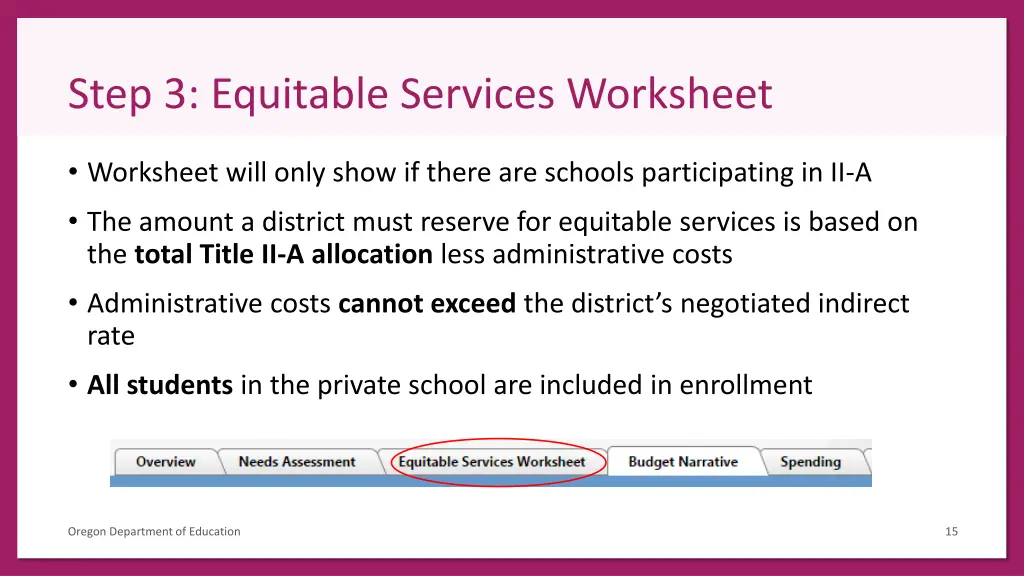 step 3 equitable services worksheet
