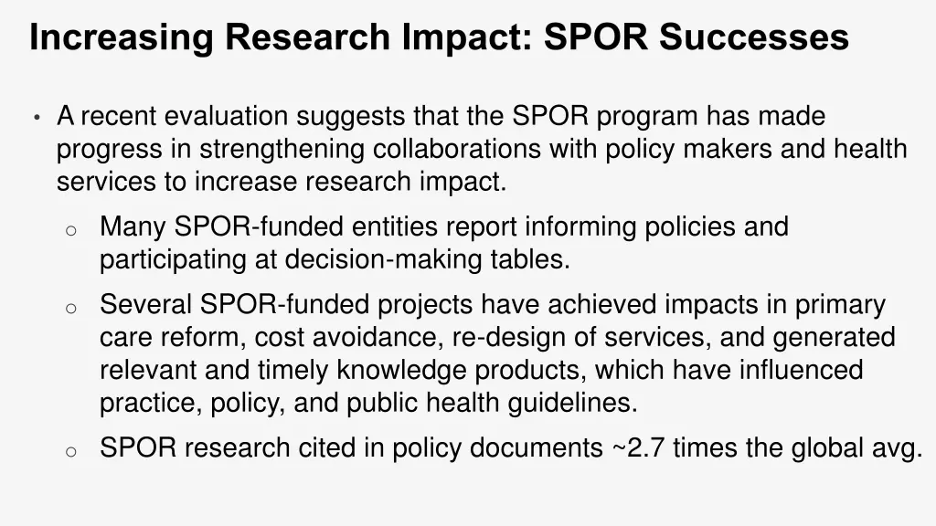 increasing research impact spor successes