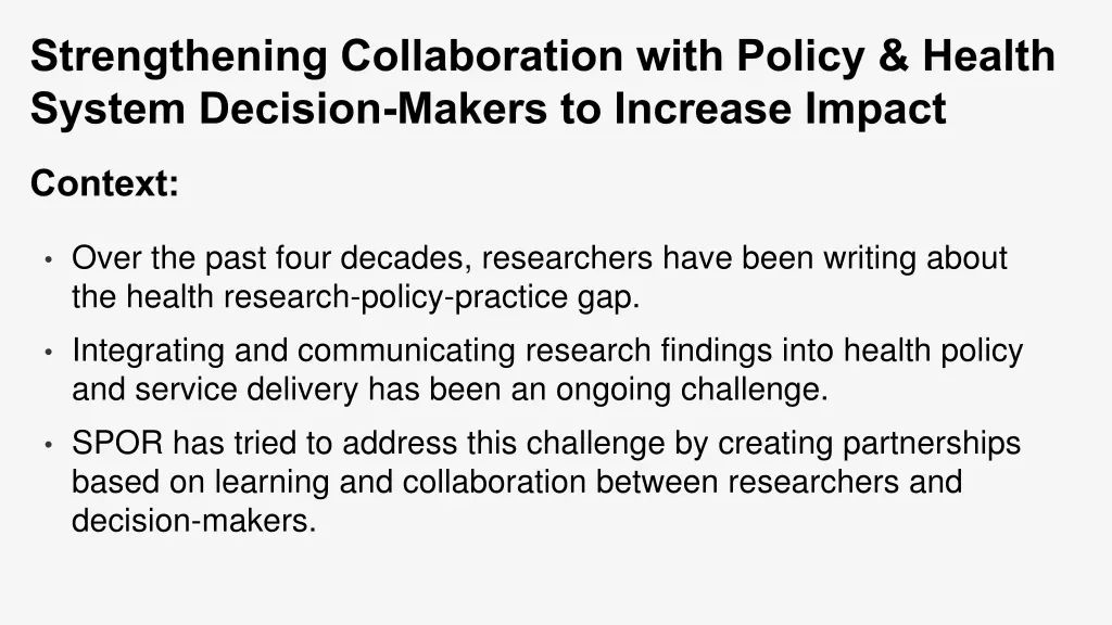 strengthening collaboration with policy health