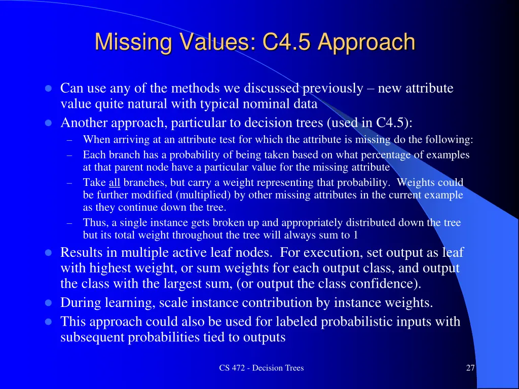 missing values c4 5 approach