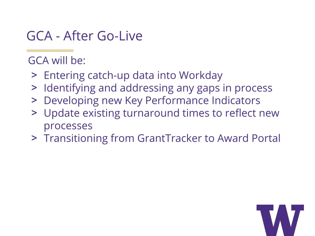 gca after go live