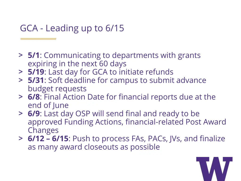 gca leading up to 6 15