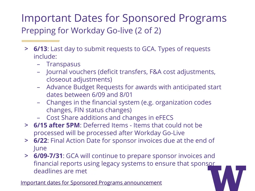 important dates for sponsored programs prepping 1