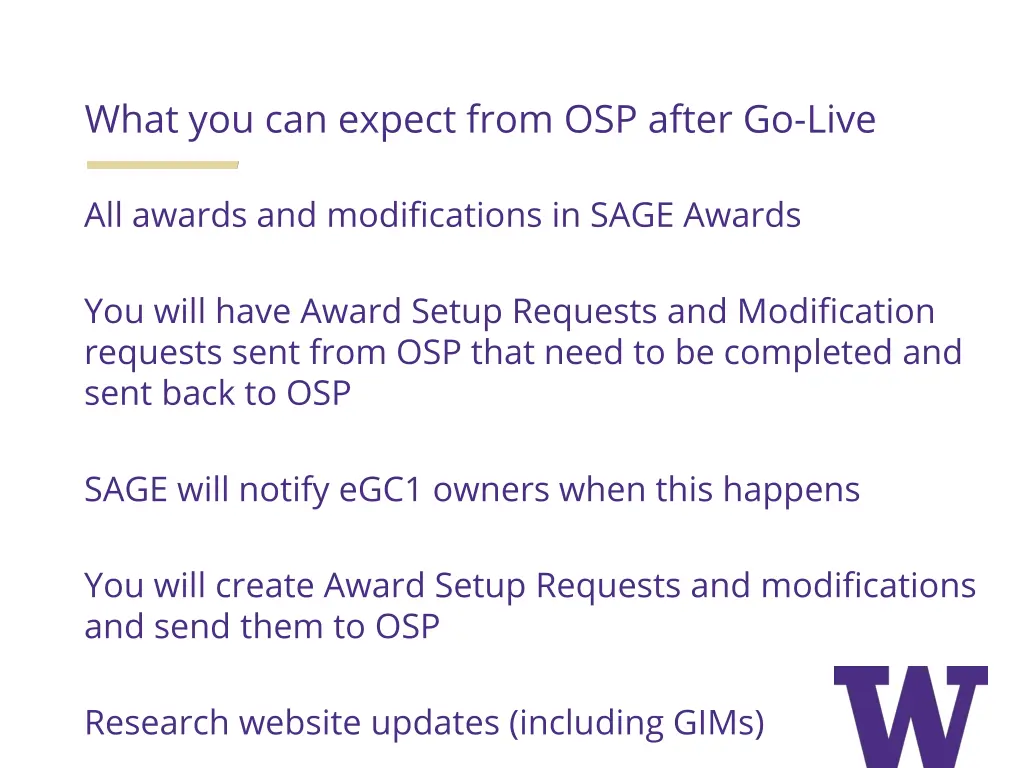 what you can expect from osp after go live