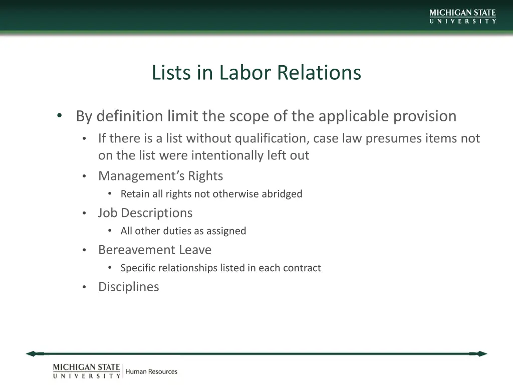 lists in labor relations