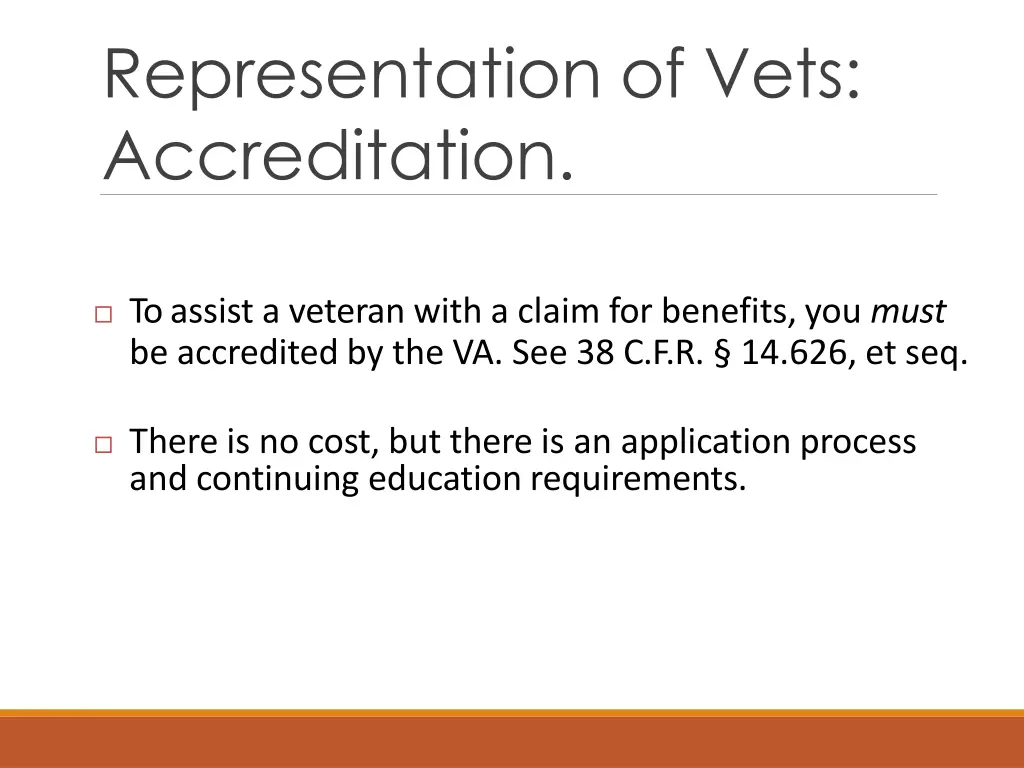 representation of vets accreditation
