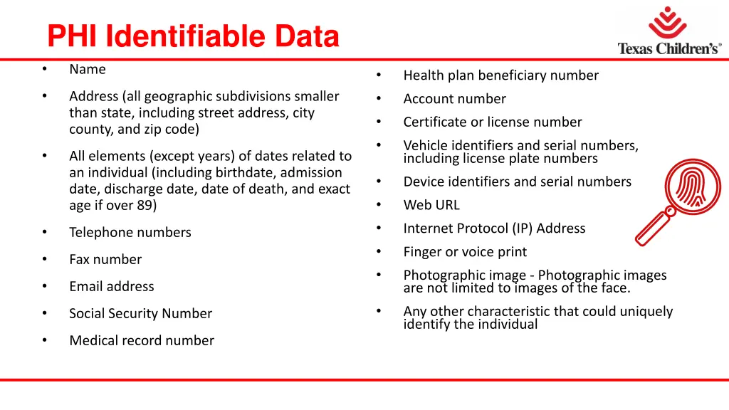 phi identifiable data