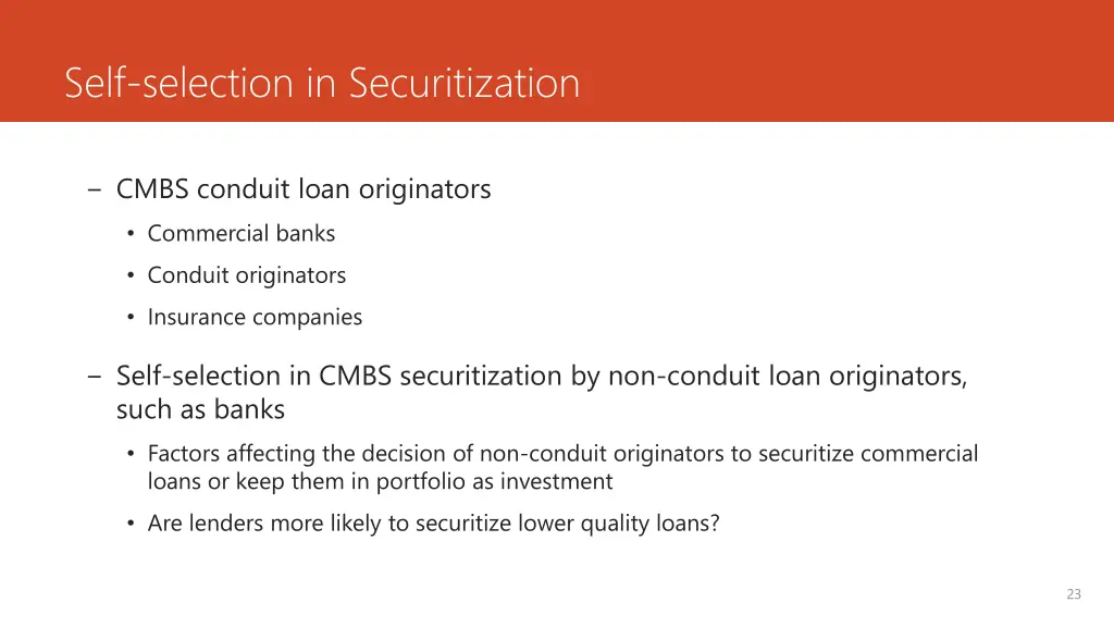 self selection in securitization