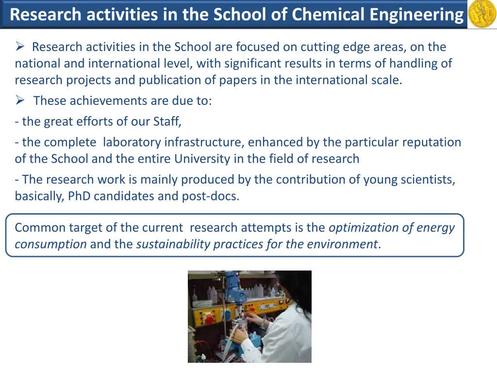 research activities in the school of chemical