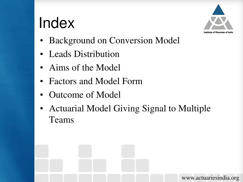 index background on conversion model leads