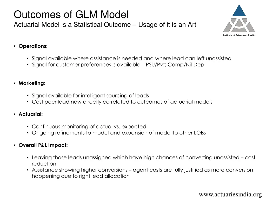 outcomes of glm model actuarial model
