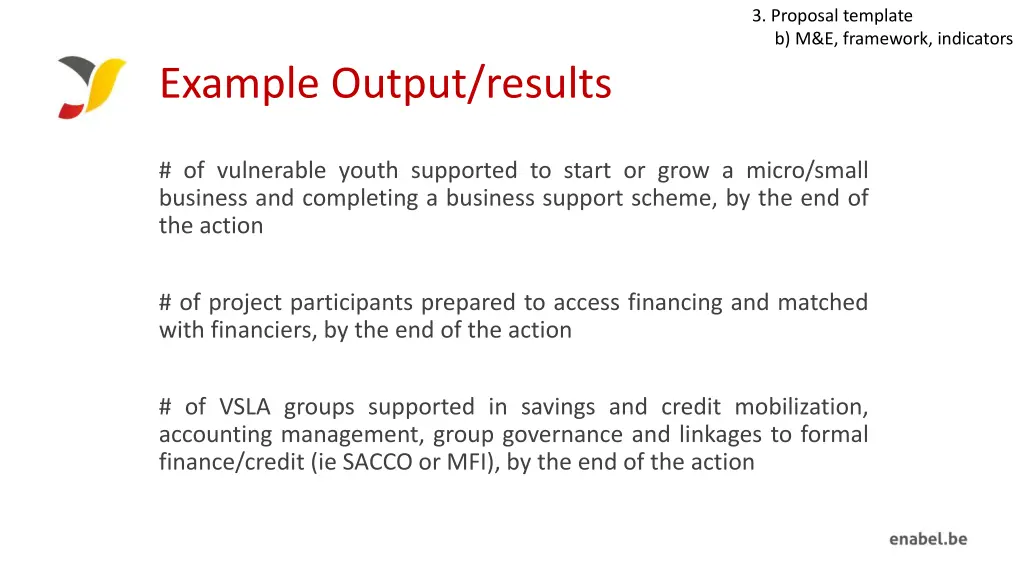 3 proposal template b m e framework indicators 6