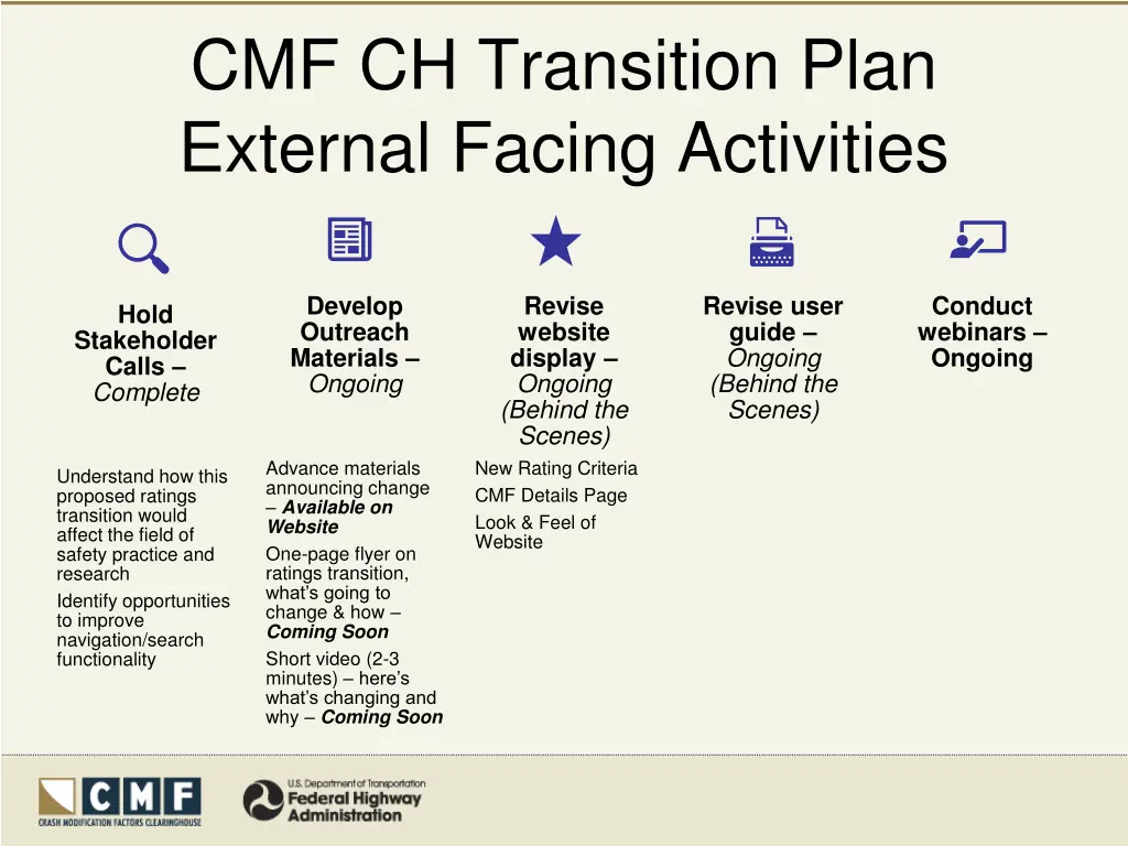 cmf ch transition plan external facing activities