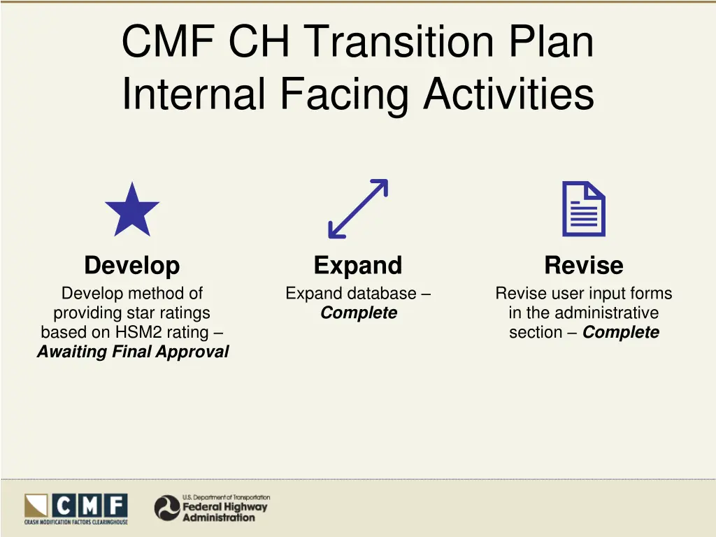 cmf ch transition plan internal facing activities