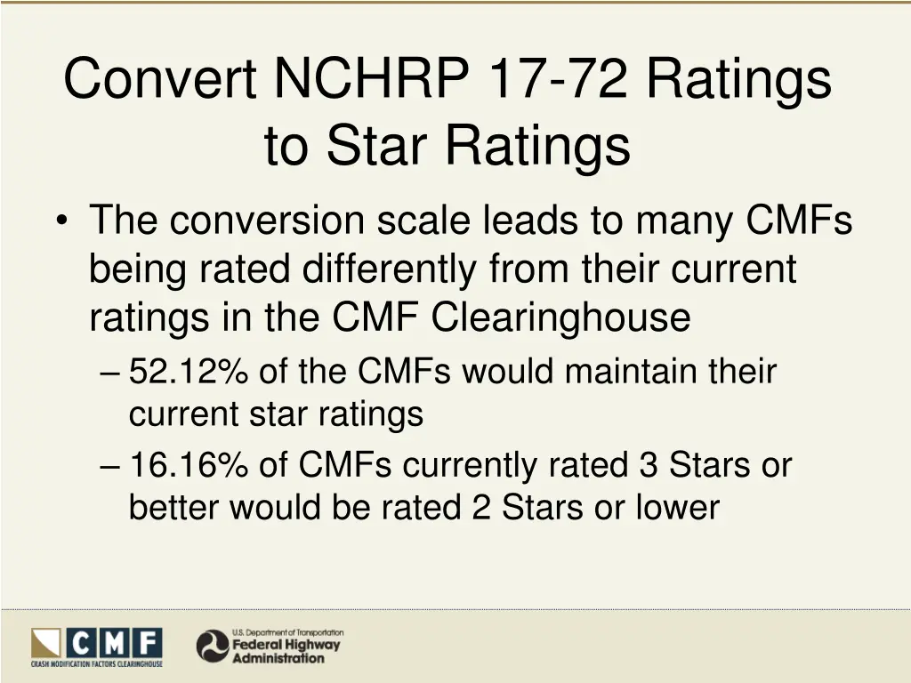 convert nchrp 17 72 ratings to star ratings 1
